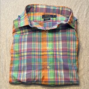 Ralph Lauren Men’s Blue Orange Plaid Long Sleeve Polo Shirt NWT